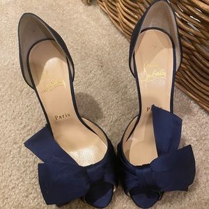 Christian Louboutin peep-toe satin bow shoes size 38 1/2